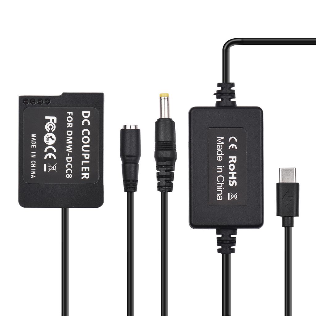 PD USB Type-C Cable To DMW-DCC8 Dummy Battery DC Coupler DMW-BLC12 Replacement for Panasonic LUMIX