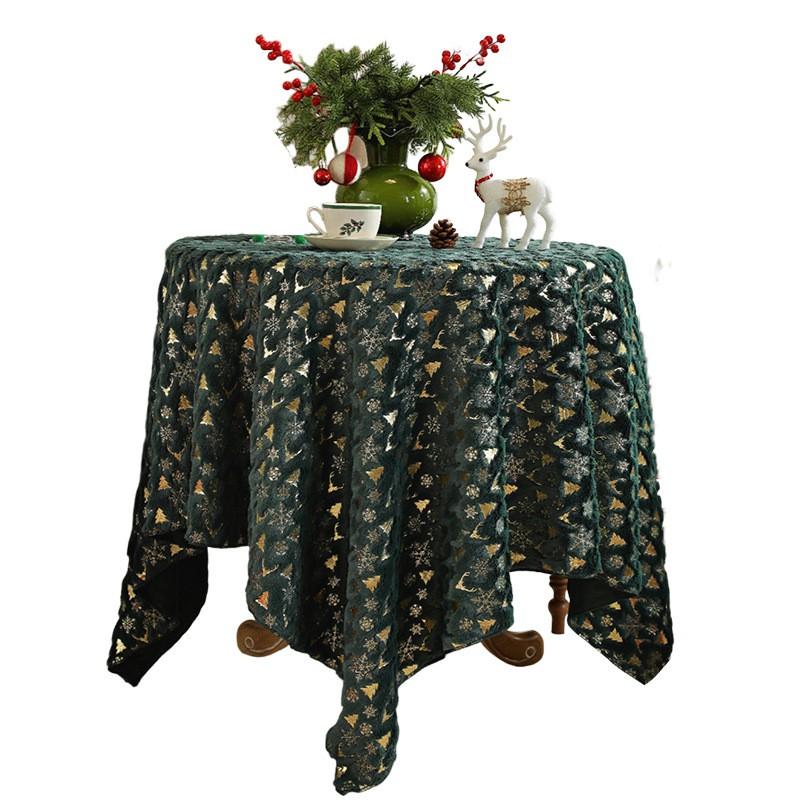 Luxury Plush Christmas Tablecloth Gold Snowflake Antler Home Party Dinner Decor Rectangular Cover