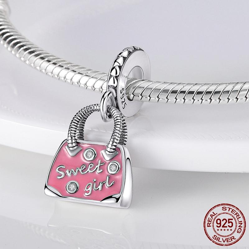 New 925 Sterling Silver Red Enamel High Heels Shoes Dangle Charm Fit Fashion Bracelet Necklace Original Jewelry Making