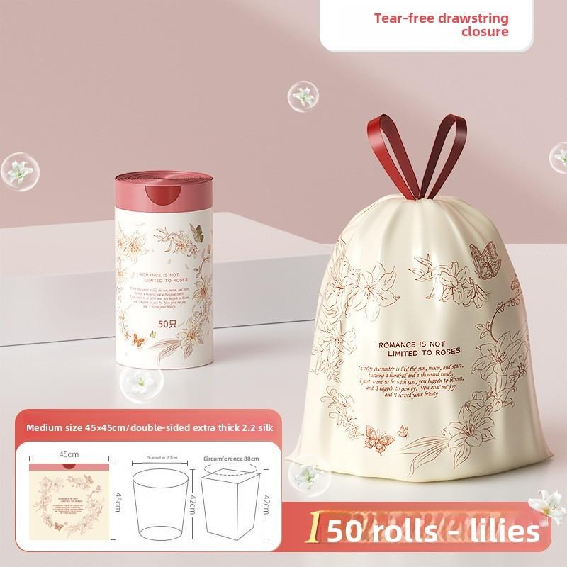 Домашний мусорный пакет со шнурком и цветочным принтом для кухни, изготовлен из ПЭ материала