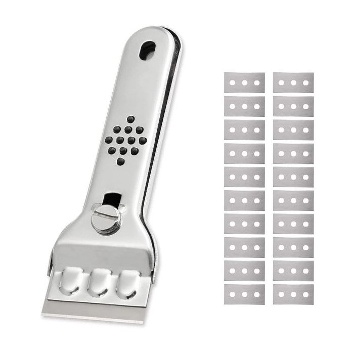 Grattoir pour plaques de cuisson - Modèle standard - Acier inoxydable - 20 lames - Poignée ergonomique antidérapante
