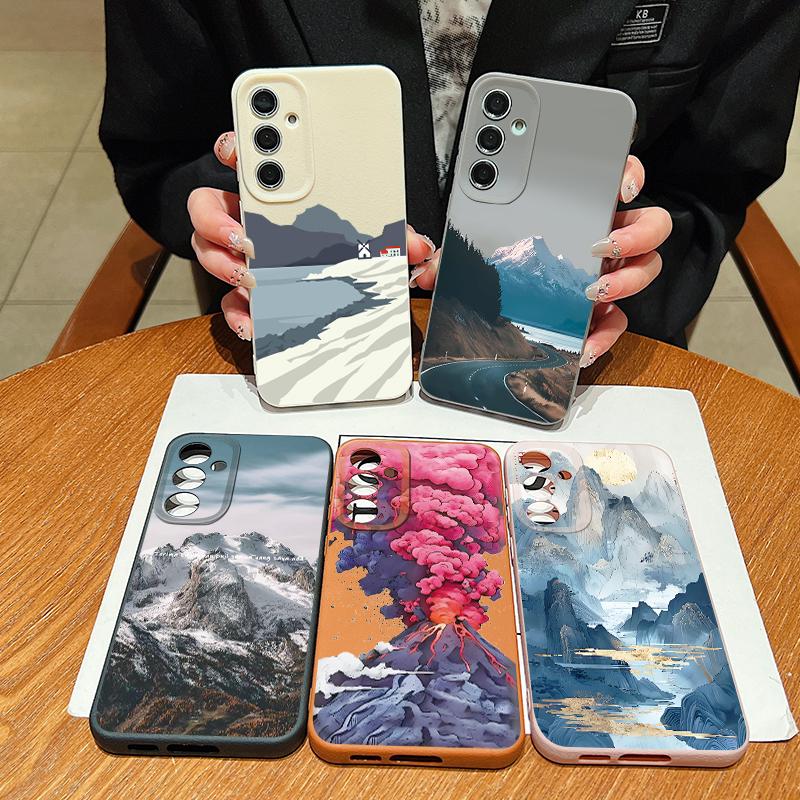 Чехол для Samsung Galaxy S25Edge S26 S24 S23 S22 Ultra S26 Plus S25 FE с рисунком «Горный пейзаж» Текстура кожи ТПУ Чехол для телефона
