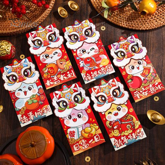 6 шт. Красные конверты с изображением змеи в виде мультяшных змей, год змеи, счастливые деньги, красные пакеты, праздничные конверты для денег, держатели для денег для свадеб в честь китайского Нового года