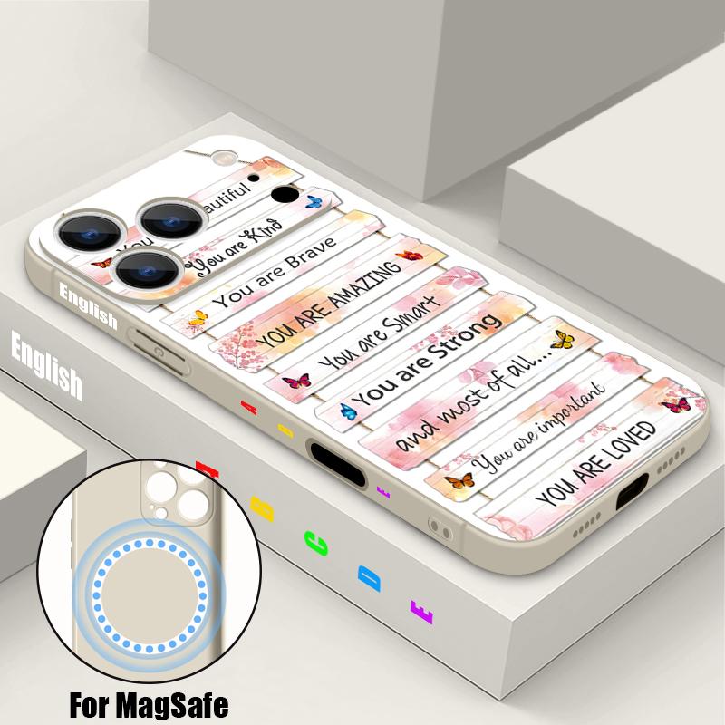 Магнитный чехол для Magsafe для iPhone 17 Pro Max с принтом-каракулями из букв, мягкая силиконовая задняя крышка для телефона для iPhone 16 15 14 13 Pro Max 16e 17e