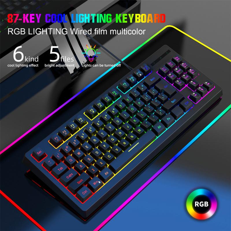 Wire Control Gaming Keyboard Y200 RGB Colorful Backlight 87-key Usb Keyboard For Laptop Desktop Pc