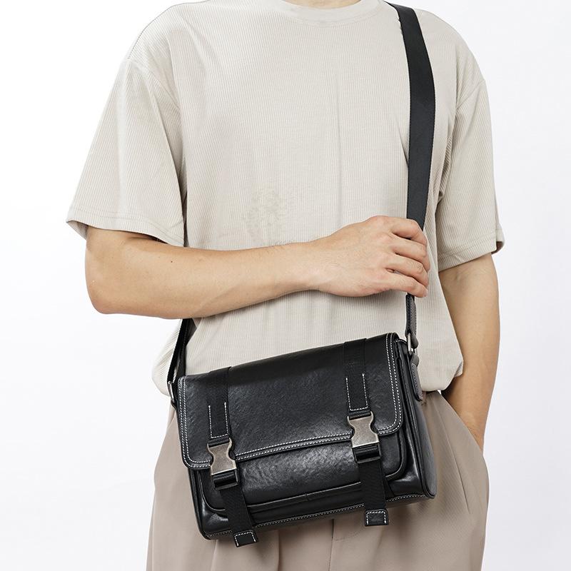 Сумка через плечо из натуральной кожи, мужская, с клапаном через плечо, большая вместимость, верхний слой из коровьей кожи, модная мужская сумка для машинного шитья