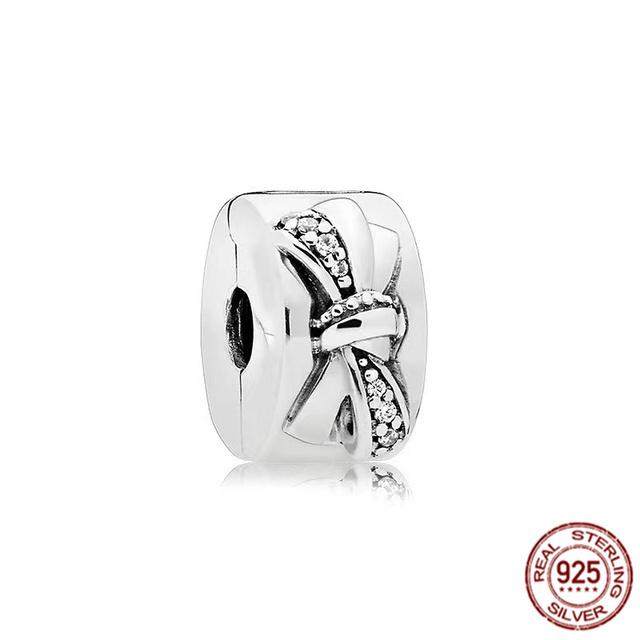 Стерлингового серебра 925 пробы, прозрачное Pav éClip, подвеска из бисера, подходит для милого модного браслета, ожерелье, модные украшения, подарок для женщин