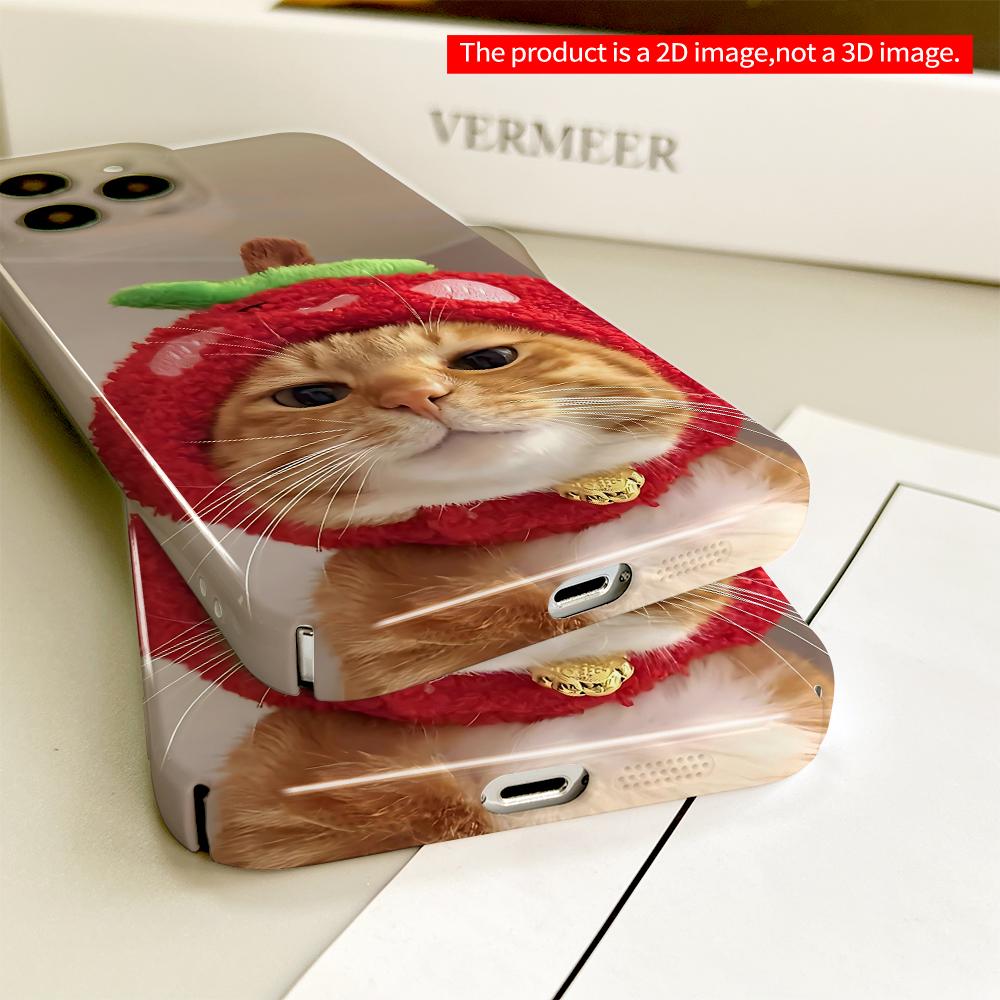 Strawberry Hat Cat Phone Case All inclusive film hard phone case, compatible with iPhone 18 Pro Max 17 16 15 14 13 12 11