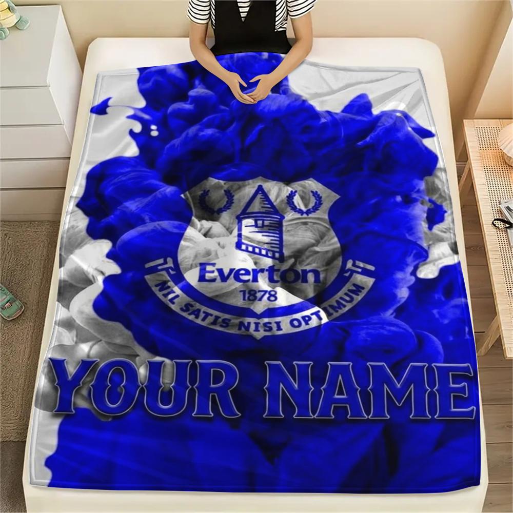 1PC Custom Name Everton FC Patterned Flannel Blanket Suitable For All Seasons for Home Decor Warmth and Comfort Gifts Holiday Present