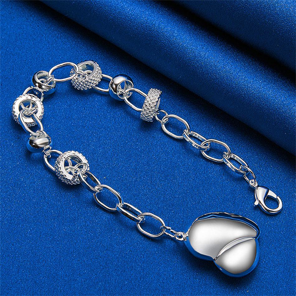 New 925 Sterling Silver 8 Inches Elegant Heart Bracelet For Woman Couple Fashion Wedding Engagement Jewelry Gift