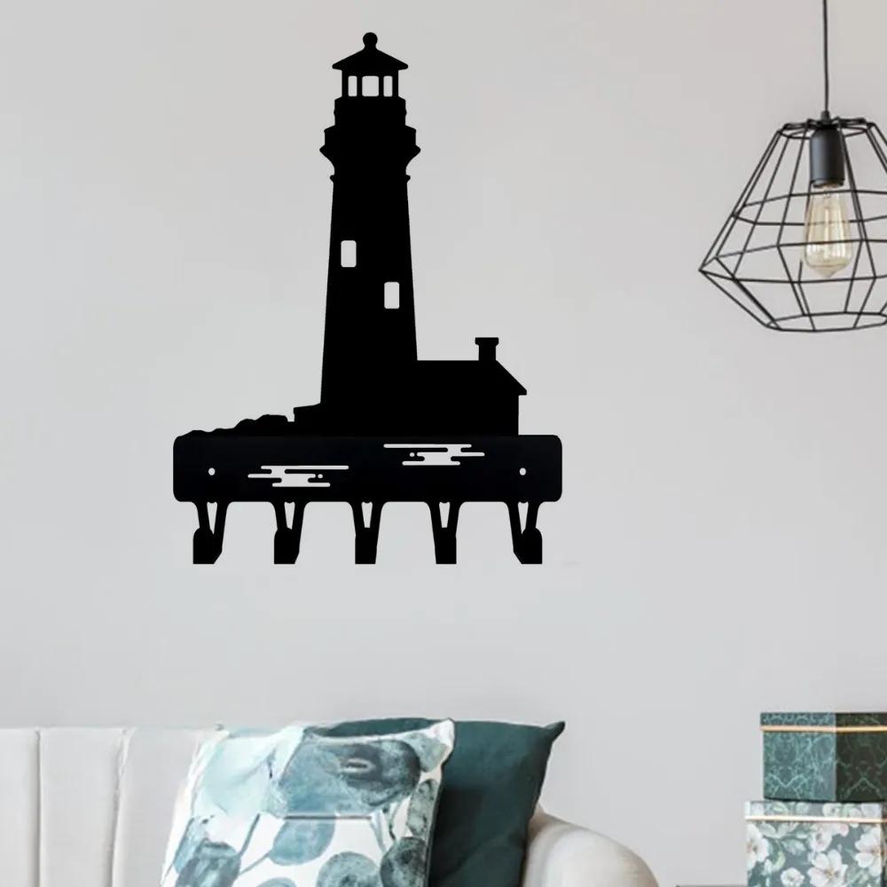 1pc Lighthouse Key Rack Hanger - 6 Inch Wide Metal Wall Art for Key, Towel, Coat - Organizer and Storage Rack
