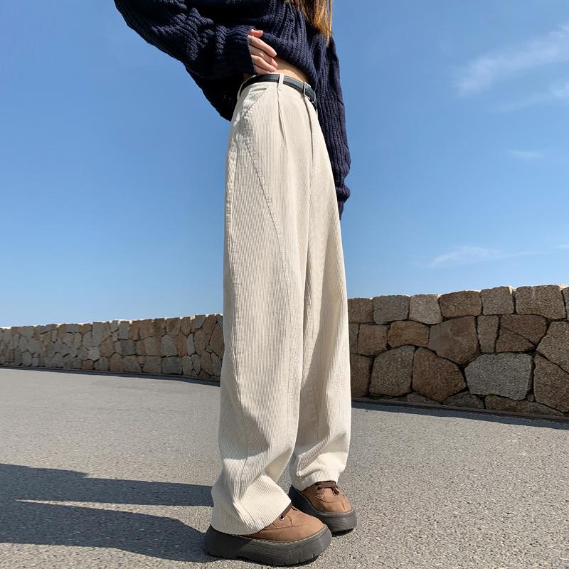 Fashion Corduroy Sports Loose Casual Pants Women Autumn and Winter Workwear Women's Wide Leg Pants High Waist Slim Fit Office Lady Trousers 26013
