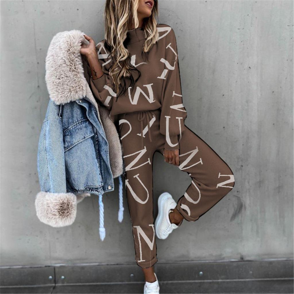 Женский модный повседневный брючный костюм с высоким воротом на шнуровке и длинным рукавом с принтом тай-дай