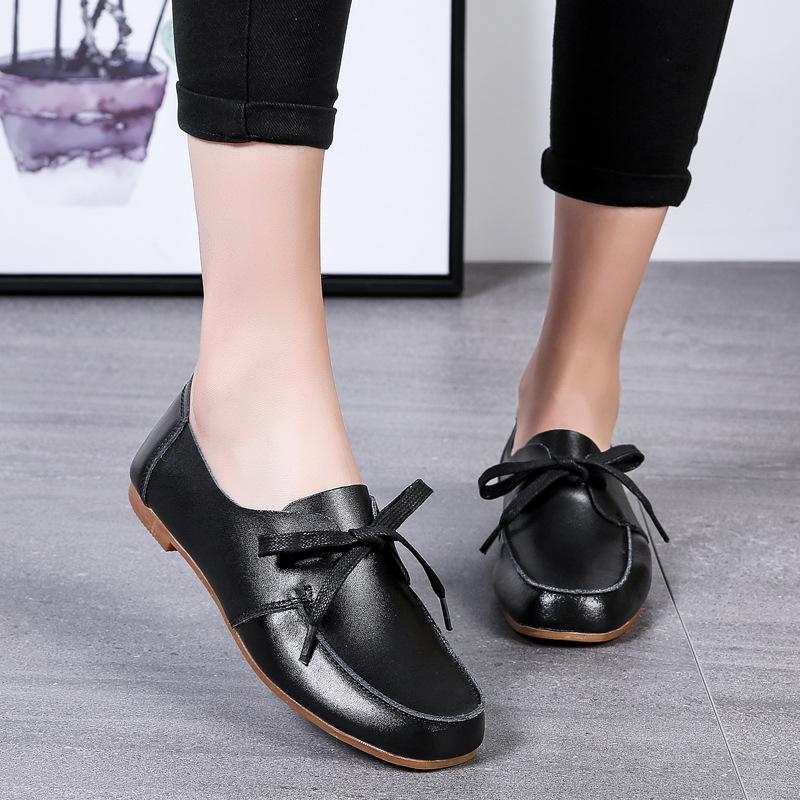 Женская кожаная повседневная обувь, мягкие туфли на плоской подошве со шнуровкой для женщин, модные лаконичные женские мокасины, нескользящая обувь для ходьбы на открытом воздухе