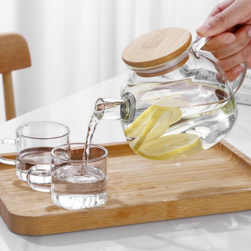 Glass Teapot Heat Resistant Glass Tea Infuser Pot With Wooden Cover Flower Tea Puer Kettle Coffee Cup Teapot Set