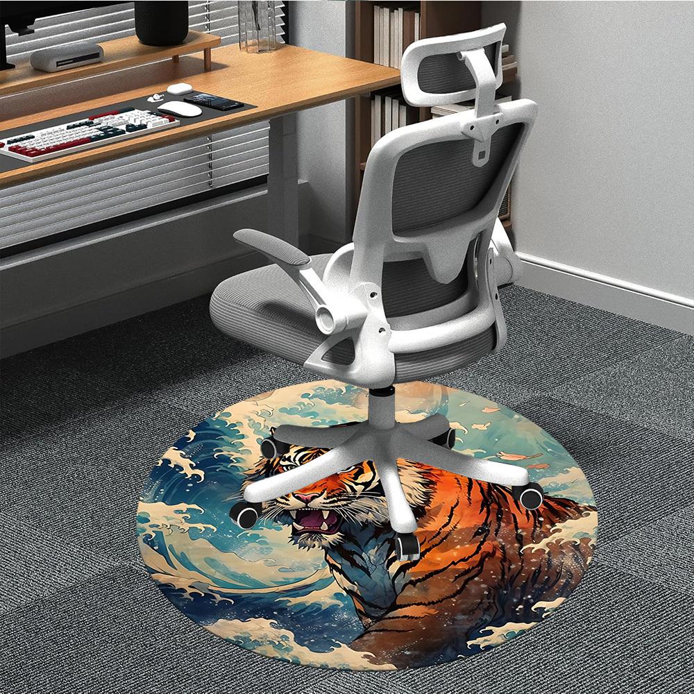 1pc Tiger Wave Chair Carpet for Office, Round Non-Slip Durable Large Size Office Carpet, Suitable for Office, Beautiful Decoration