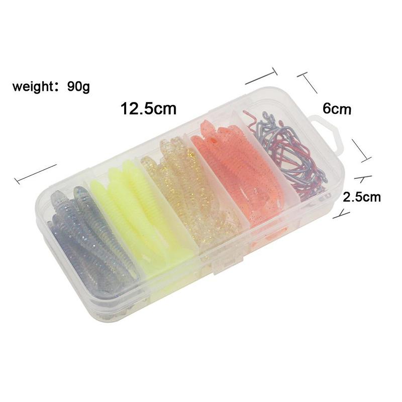 60 шт. T-Tail Road Runner Мягкая наживка с кривошипным крючком Комбинированный набор Поддельные наживки Набор рыболовных снастей