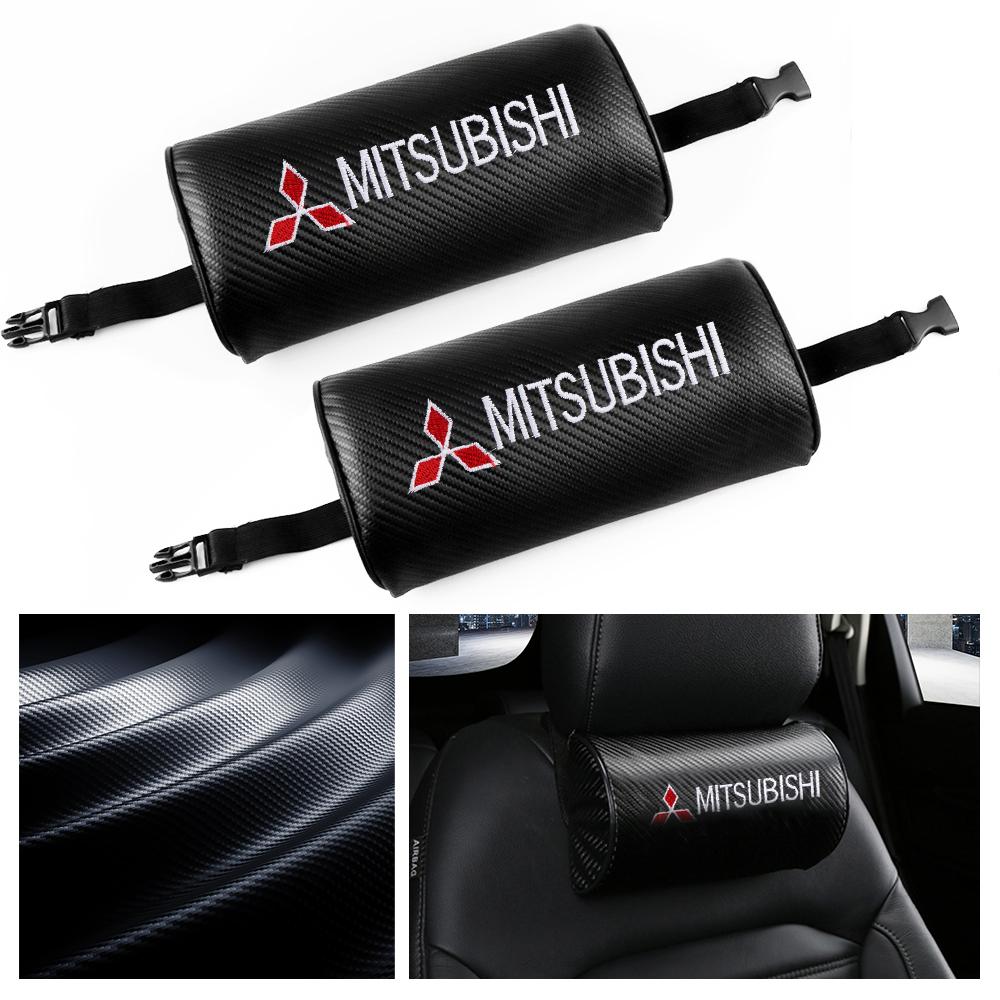sdzh1 1/2Pcs Car Seat Headrest Auto Logo Neck Pillow Interior Accessory For Mitsubishi 9 Ralliart X EX ASX L200 Colt Outlander Pajero