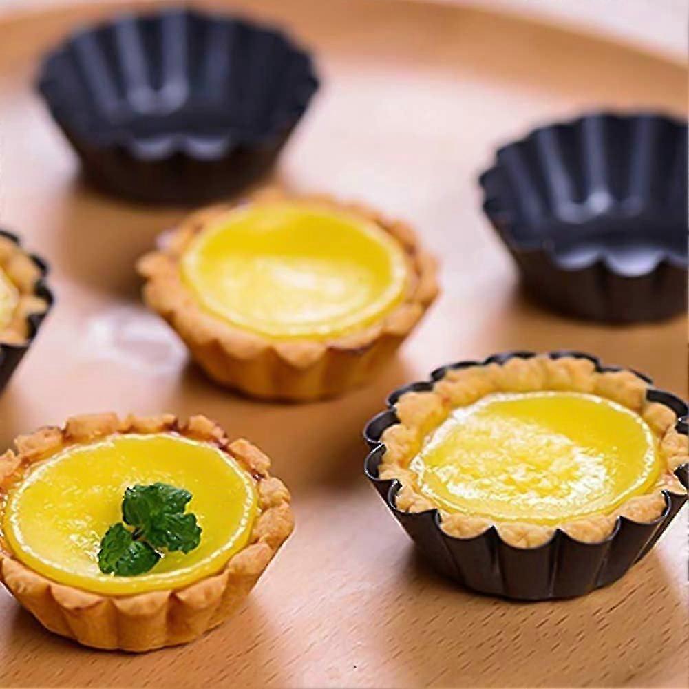 12-piece Egg Tart Mould 7.5cm Mini Cake Pan Carbon Steel Pancake Pan (Black)