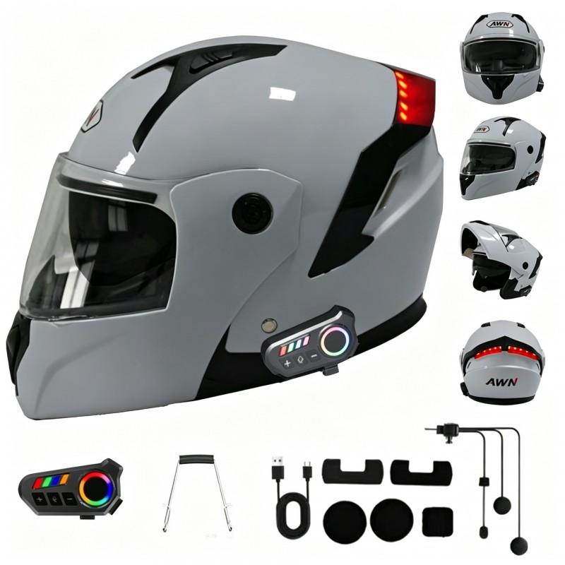 Full Face Motorcycle Helmet With Dual Visors Waterproof Anti-Fog LED Light Strip ABS Shell Adult Riders