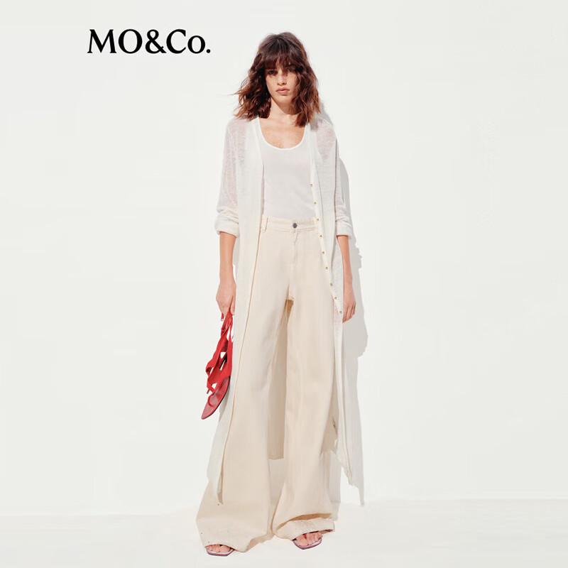 MO&Co. Women's Long V-Neck Knit Cardigan