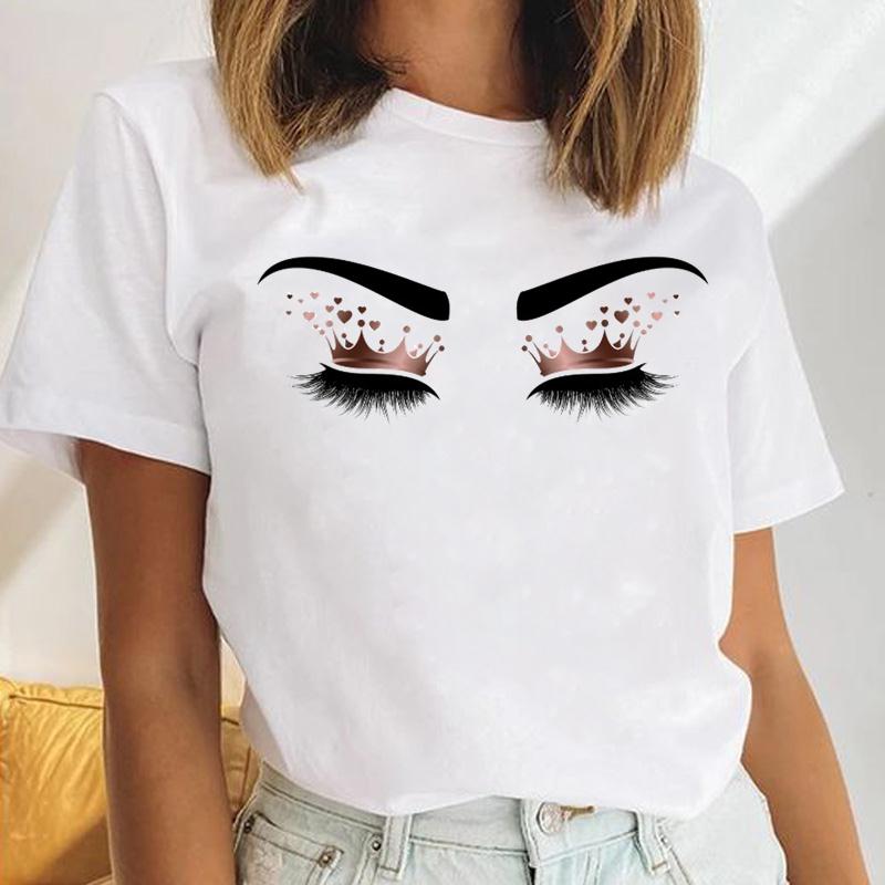 Tee Top Summer Unisex Print Fashion 90s Trend Eye Lashes Watercolor Sweet Tshirt FeUnisex Clothing Casual Short Sleeve Lady Graphic T-shirt