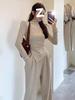 Women's Korean Style Casual Two-Piece Set: Semi-High Neck T-Shirt & High-Waisted Wide-Leg Trousers