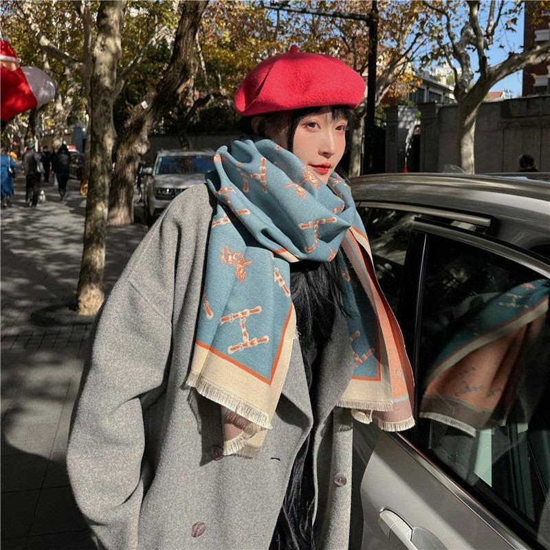 0G Thickened Version Retro Bird Scarf Women's Winter High-end Warm Scarf Imitation Cashmere Shawl