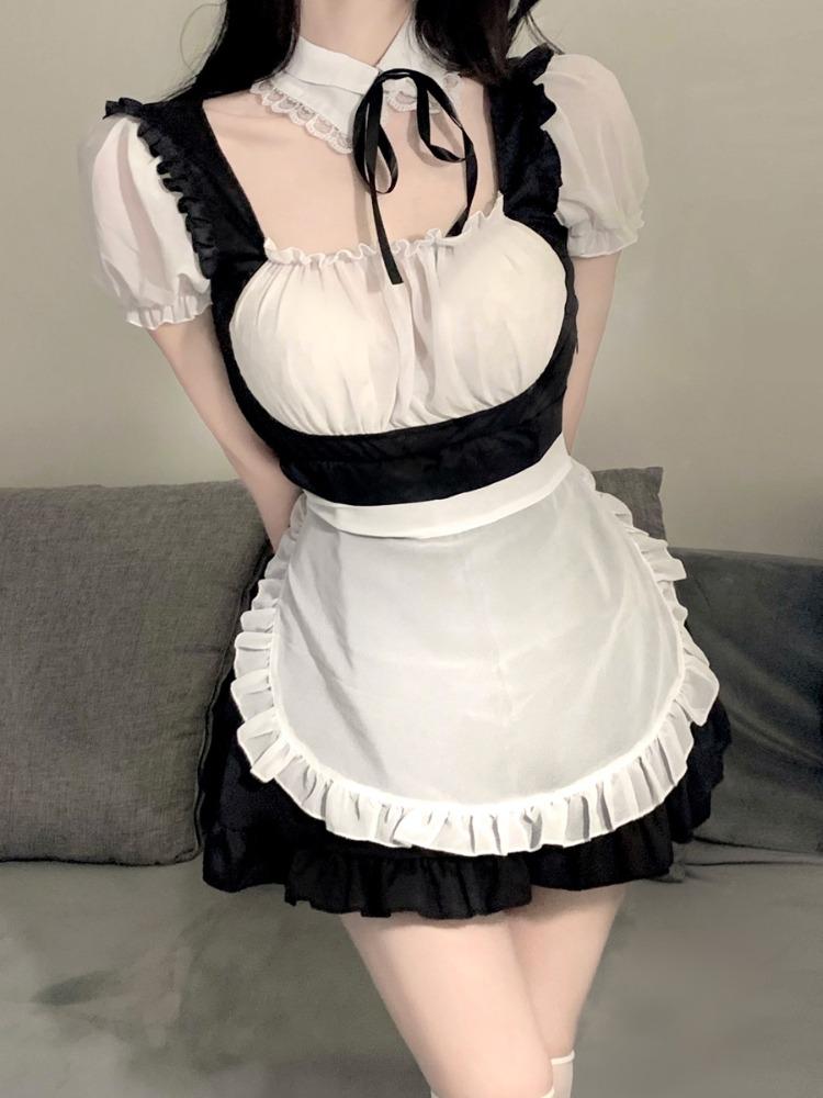 Hot Sexy Lolita Maid Uniform Babydoll Dress Role Play Women Lace Underwear Costumes Loop Mi Hero Academia Naughty Lingerie