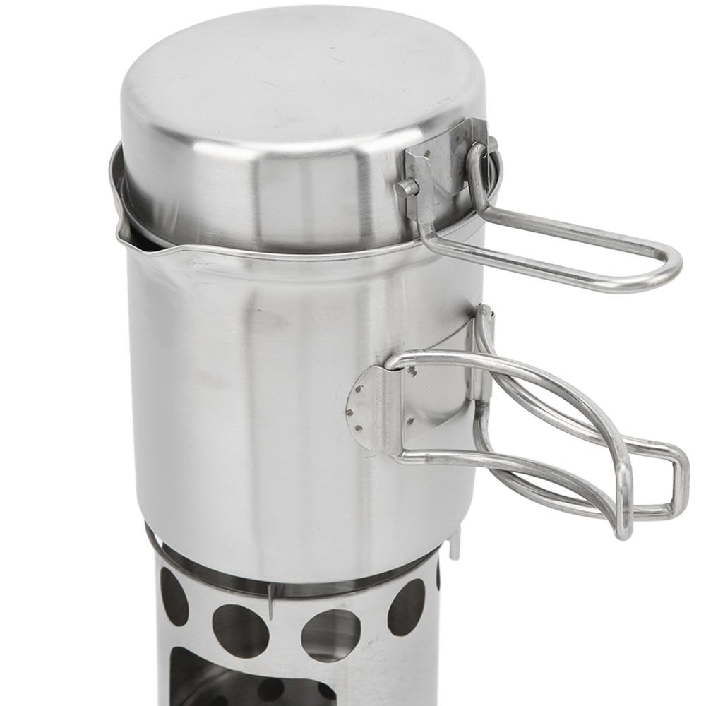 With Mesh Pouch Portable Camping Stove Stainless Steel Cooking Pot Set Camping Cookware Set  Hiking