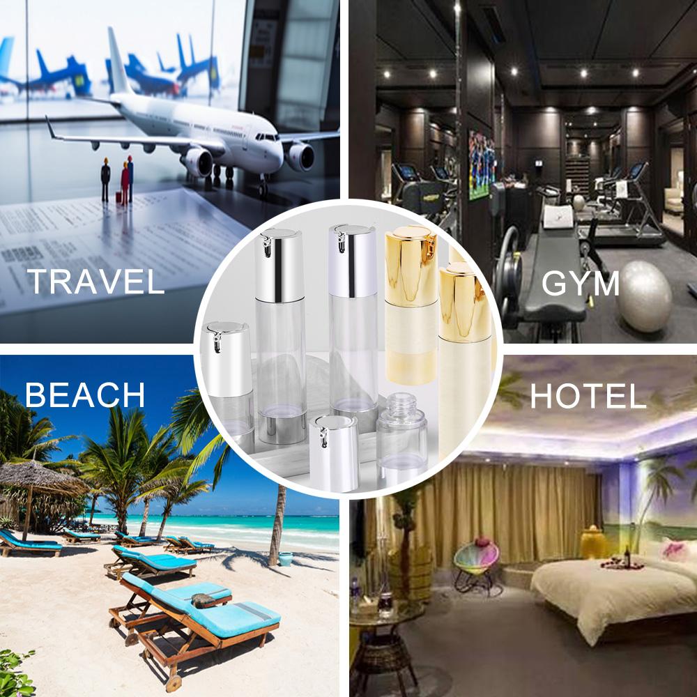 Бутылка с безвоздушным насосом Многоразовые дорожные контейнеры Пустая косметическая бутылка Вакуумная бутылка для лосьона, дезинфицирующего средства для рук, тонера, увлажняющего крема и сыворотки