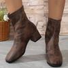Fashion Retro Leopard Square Toe Ankle Boots for Women Spring Autumn Non-Slip Zipper Square Heel Women' Ankle Boots Solid Bootie Ladies