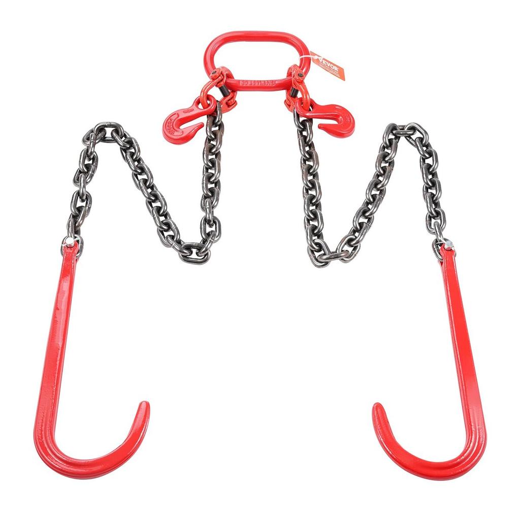 3/8" x 3' G80 Tow Chain J Hook V-Chain Bridle Grab Hook Wrecker 15600 lbs
