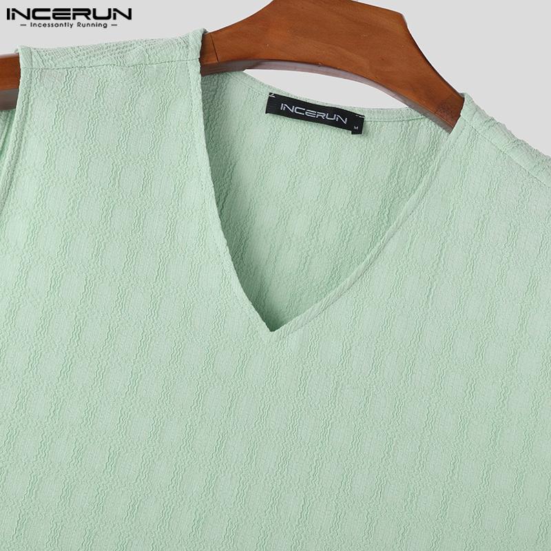 INCERUN Мужские летние однотонные майки без рукавов с V-образным вырезом
