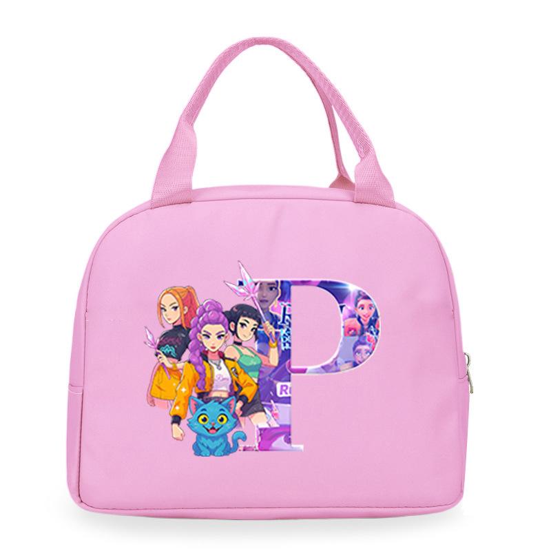 Trend Kpop Anime Cartoon Peripheral 26 Letter Printing Bento Bag Commuter Portable Lunch Box Bag