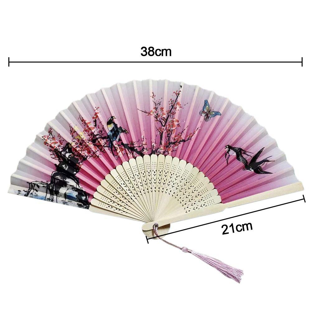 Silk Hand Fan Colorful Shank Classical Dance Fan Vintage Folding Fan Clothing Accessories