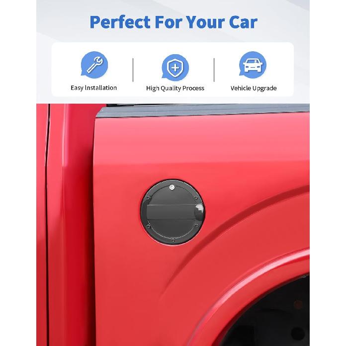 Fit For 2015- Ford F-150 Locking Fuel Gas Filler Tank Door Cap Cover With Keys, Gas Tank Cap Fuel Filler Door Cover Trim Exterior Accessories, Black