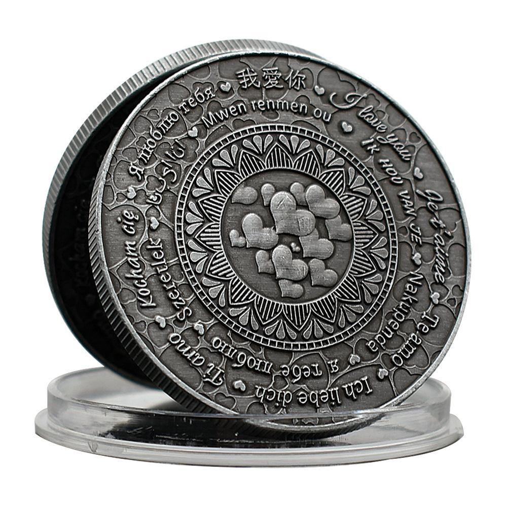 Forever Love You Love Nickel Inlaid Crystal Romantic Valentine's Day Gift Metal Medal Collectibles