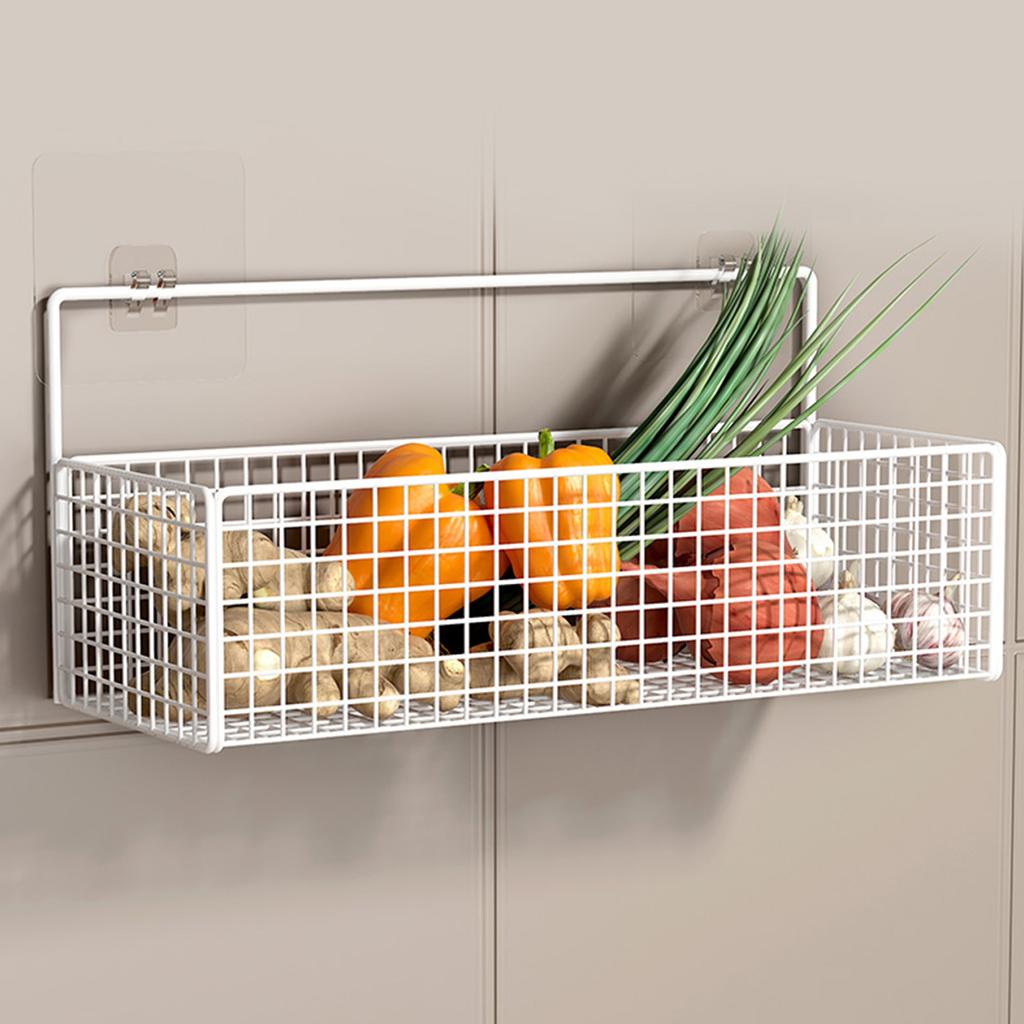 Wire Storage Basket Metal Wall Mounted Hanging Fruit Basket Organizer Bin with Adhesive for Kitchen