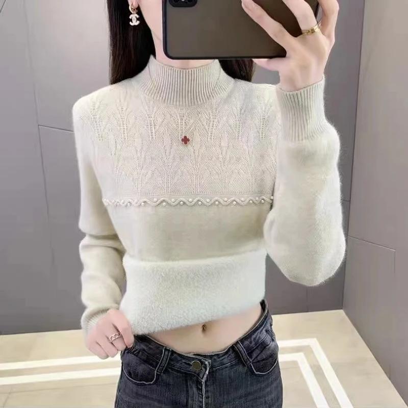 Women's All-in-one Velvet Thickened Bottoming Sweater Autumn and Winter Half Turtleneck Top