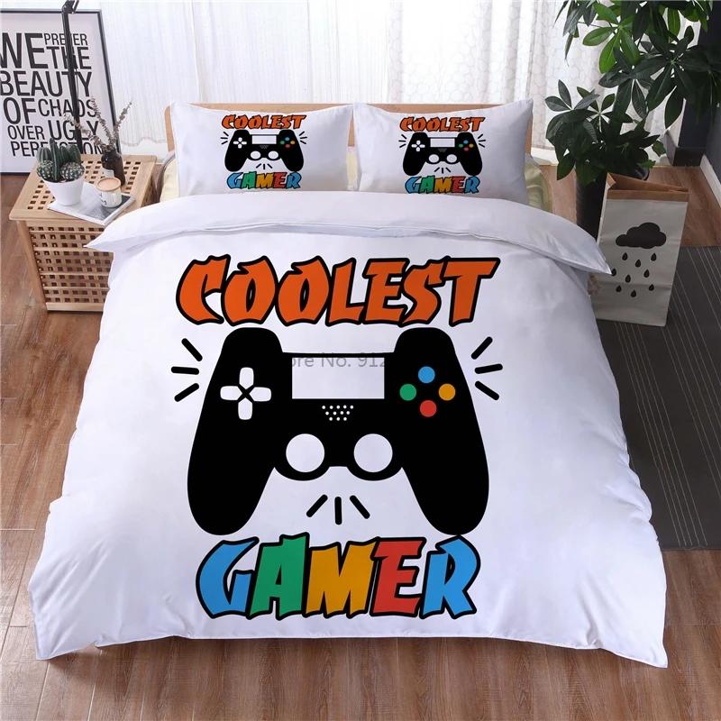 Черный комплект постельного белья GamePad с рисунком из мультфильма, пододеяльники, наволочки для взрослых и детей, комплекты постельного белья Queen King Double Size