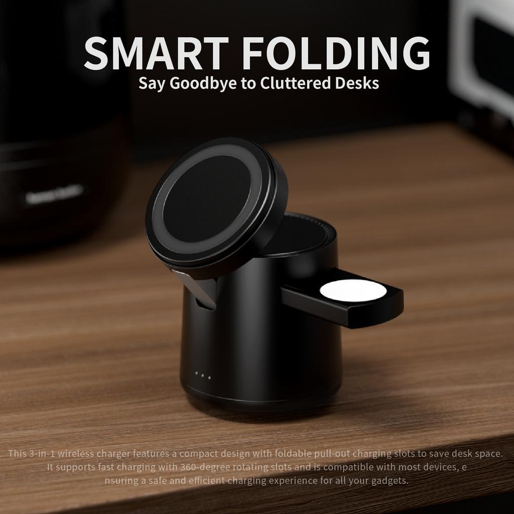 Foldable 3-in-1 Magnetic Wireless Charging Station, Fast Charger Dock for iPhone 16/15/14/13/Pro Max, iWatch and AirPods