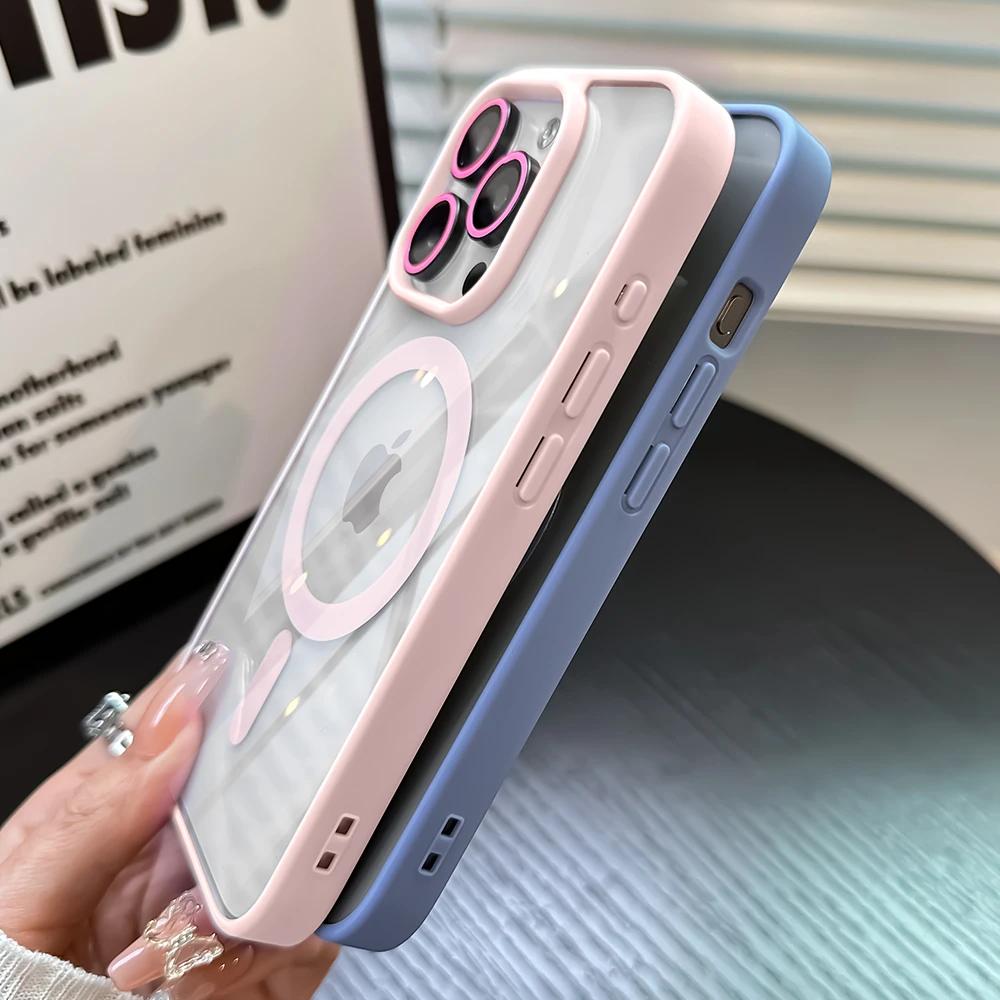Роскошный магнитный противоударный прозрачный чехол для телефона для iPhone 15 14 13 12 11 Pro Max Plus Mbile, чехол, стеклянная защита объектива Magsafe