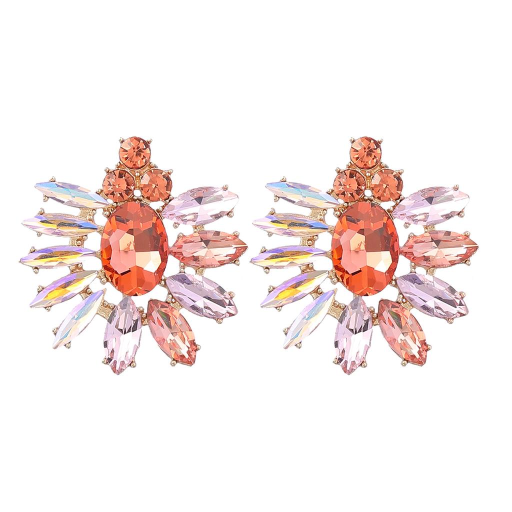 Новая модная серия с цветными бриллиантами, геометрические стеклянные серьги с бриллиантами и цветами, женские серьги-гвоздики в европейском и американском стиле