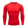 Men Compression Shirt Red Crewneck Quick Dry Elastic Breathable Long Sleeve Athletic Workout Shirt
