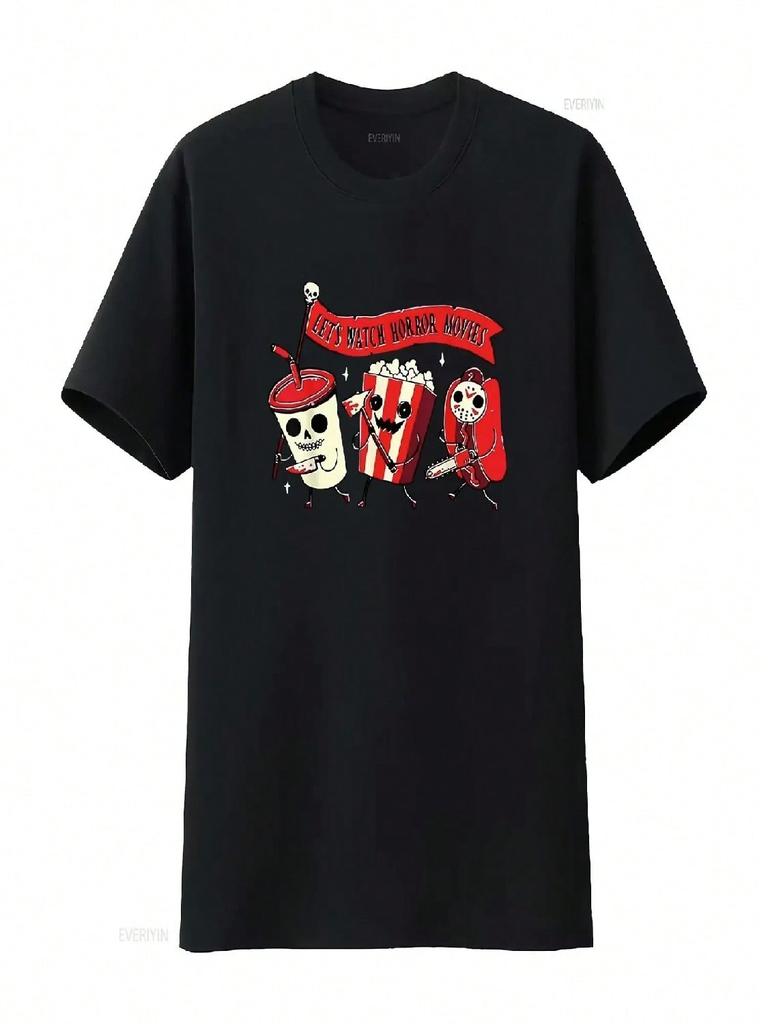 Let S Watch Horror Movies Funny Halloween Costume Stylish Wounisexs Summer T Shirt Top Vintage Washed Unisex Fashion