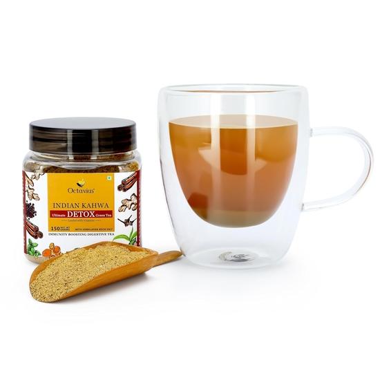 Зеленый чай Octavius Indian Kahwa Detox - 150 г | 100% натуральные ингредиенты | Чайный порошок | Зеленый чай Desi Kahwa, банка 150 г
