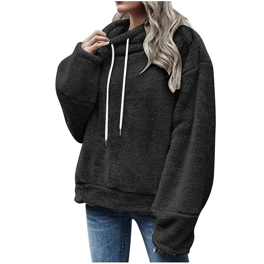 Женская мода для отдыха, однотонный пуловер с длинными рукавами и плюшевым пальто на шнурке, верх