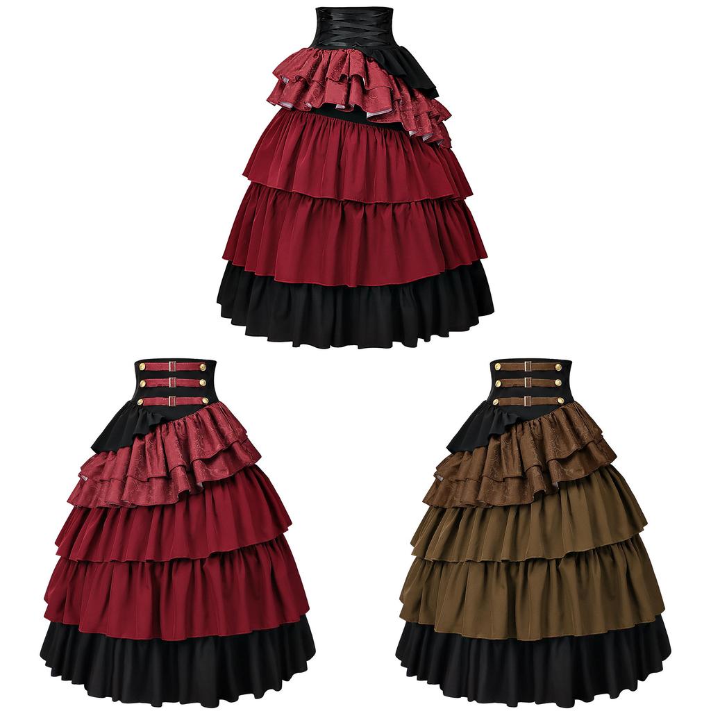 Gothic Steampunk Pirate Skirt For Women With Layered Ruffles For Costume Parties