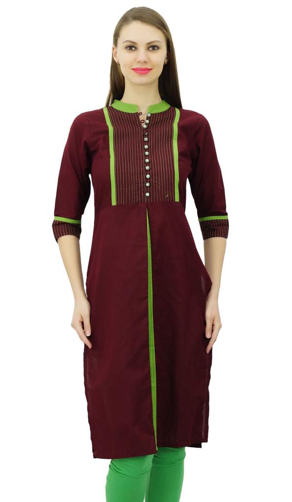 Phagun Women Chic Style Cotton Kurta Kurti Solid Top Tunic